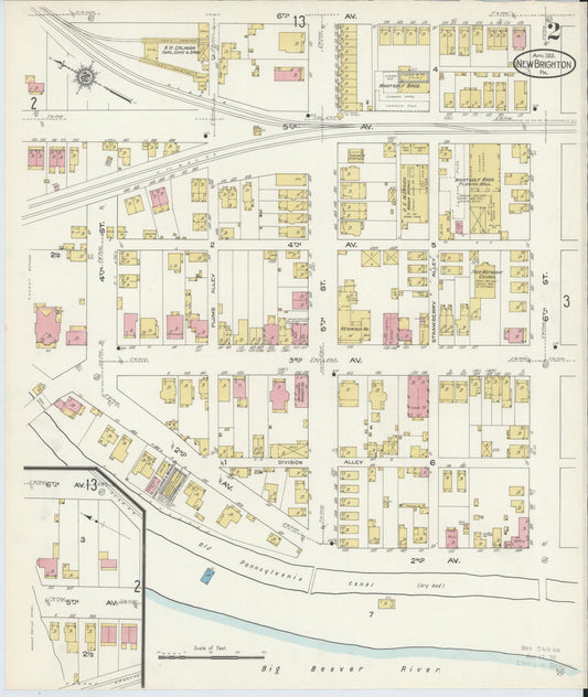 Sanborn Fire Insurance Map from New Brighton, Beaver County, Pennsylvania (1913), Sheet #0002 - Historic Sanborn Fire Insurance Map Print, vintage old map wall art, antique decor, genealogy gift, Pennsylvania Pennsylvania map