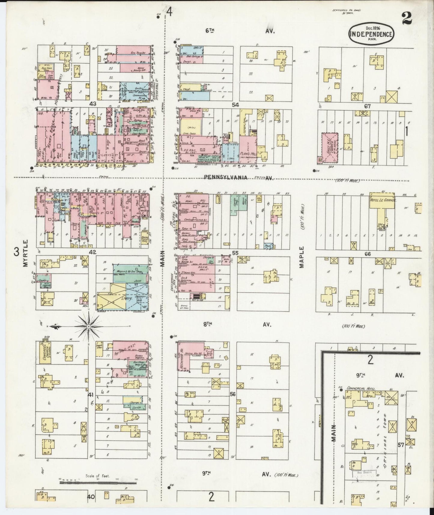 Sanborn Fire Insurance Map from Independence, Montgomery County, Kansas (1896), Sheet #0002 - Complete Map Set gallery image, historic Sanborn map, vintage wall art, Kansas Kansas