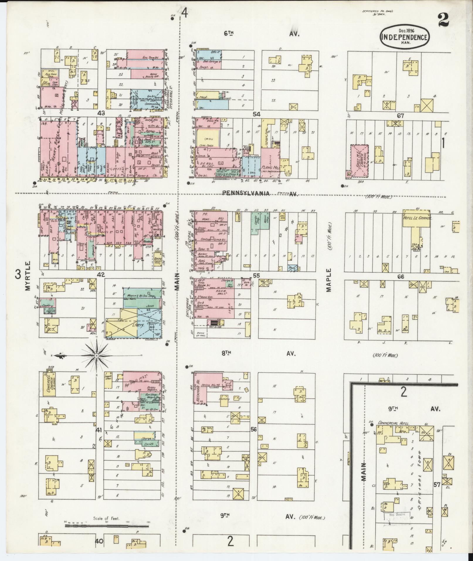 Sanborn Fire Insurance Map from Independence, Montgomery County, Kansas (1896), Sheet #0002 - Complete Map Set gallery image, historic Sanborn map, vintage wall art, Kansas Kansas