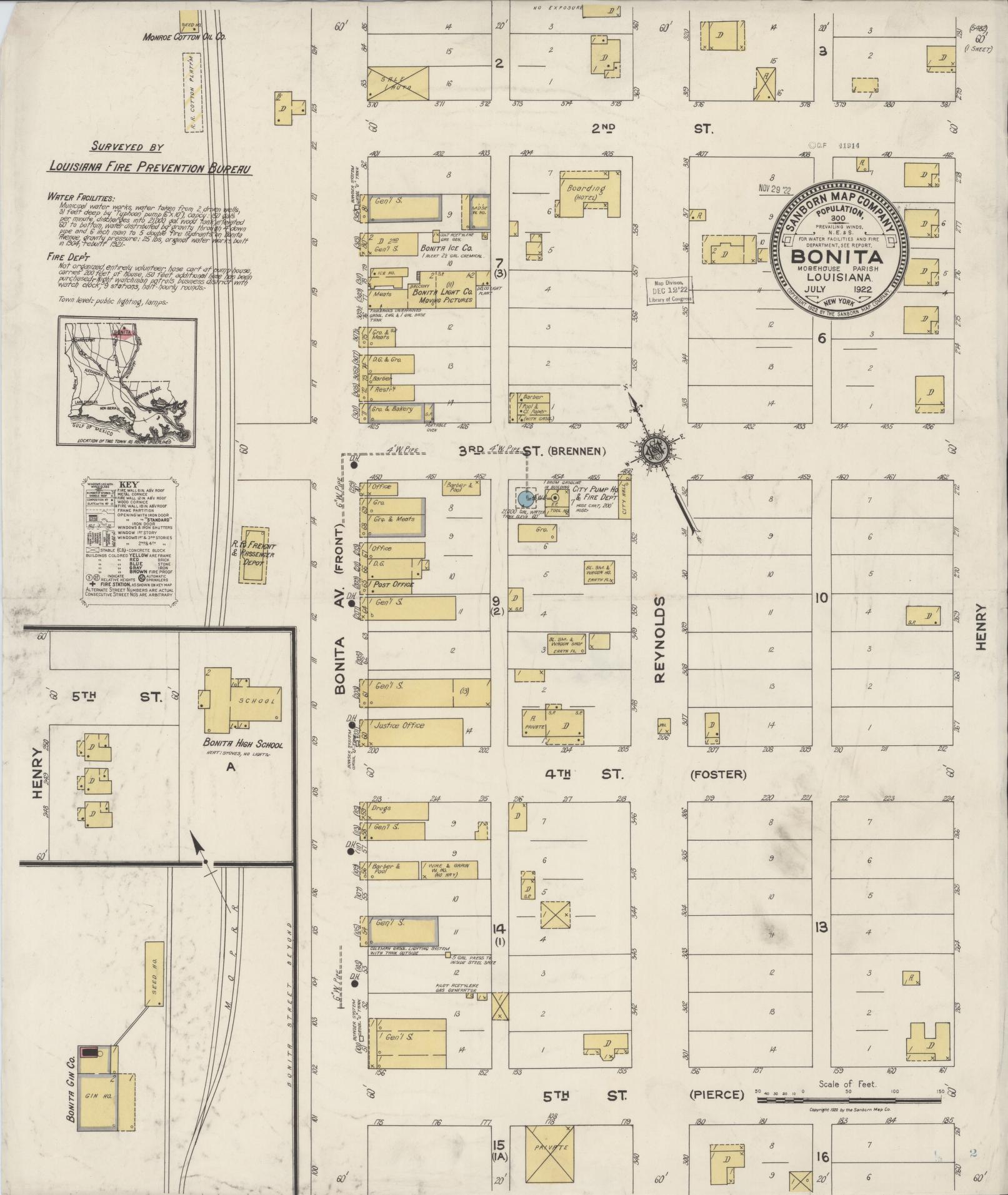 Sanborn Fire Insurance Map from Bonita, Morehouse Parish, Louisiana. (1922) – Historic Sanborn Fire Insurance Map Print