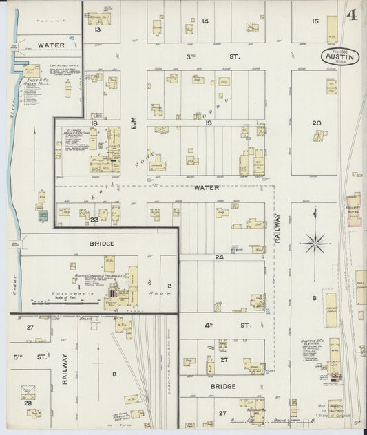 Sanborn Fire Insurance Map from Austin, Mower County, Minnesota (1888), Sheet #0004 - Historic Sanborn Fire Insurance Map Print, vintage old map wall art, antique decor, genealogy gift, Minnesota Minnesota map