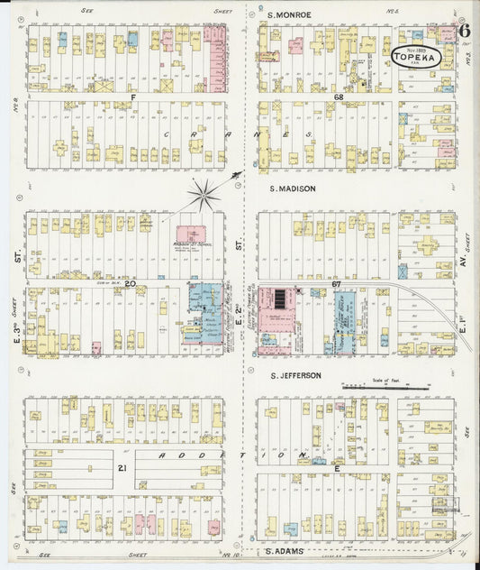 Sanborn Fire Insurance Map from Topeka, Shawnee County, Kansas (1889), Sheet #0007 - Historic Sanborn Fire Insurance Map Print, vintage old map wall art, antique decor, genealogy gift, Kansas Kansas map