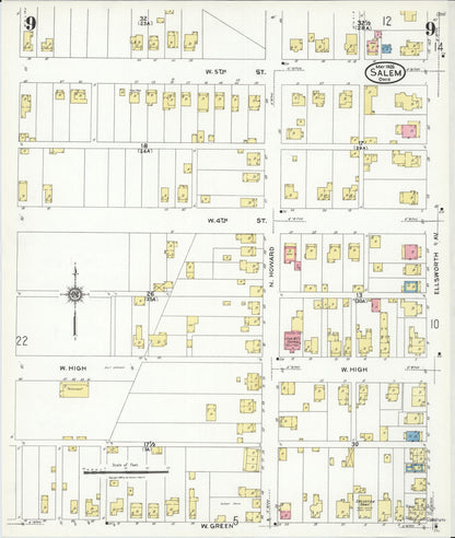 Sanborn Fire Insurance Map from Salem, Columbiana County, Ohio (1926), Sheet #0009 - Historic Sanborn Fire Insurance Map Print, vintage old map wall art, antique decor, genealogy gift, Ohio Ohio map