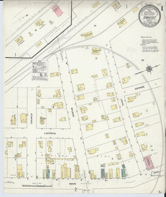 Sanborn Fire Insurance Map from Amherst, Portage County, Wisconsin (1909), Sheet #0001 - Historic Sanborn Fire Insurance Map Print, vintage old map wall art, antique decor, genealogy gift, Wisconsin Wisconsin map