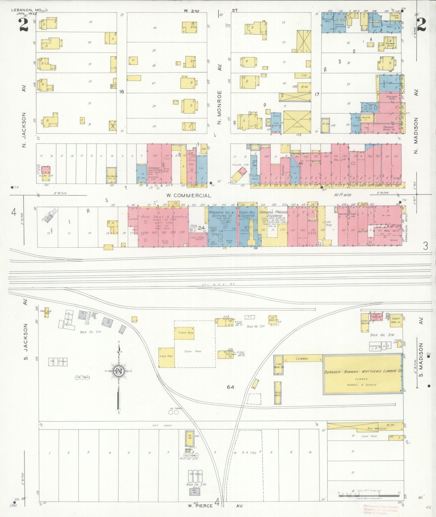 Sanborn Fire Insurance Map from Lebanon, Laclede County, Missouri (1932), Sheet #0002 - Complete Map Set gallery image, historic Sanborn map, vintage wall art, Missouri Missouri