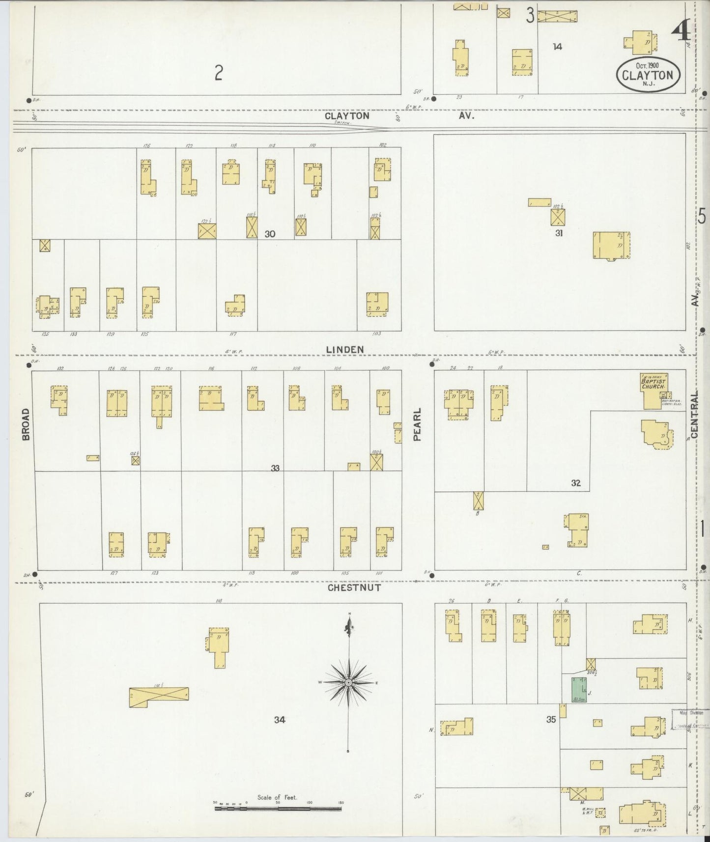 Sanborn Fire Insurance Map from Clayton, Gloucester County, New Jersey (1900), Sheet #0004 - Historic Sanborn Fire Insurance Map Print, vintage old map wall art, antique decor, genealogy gift, New Jersey New Jersey map