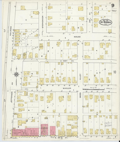 Sanborn Fire Insurance Map from De Ridder, Beauregard Parish, Louisiana (1916), Sheet #0009 - Complete Map Set gallery image, historic Sanborn map, vintage wall art, Louisiana Louisiana
