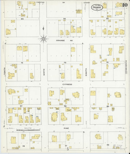 Sanborn Fire Insurance Map from Orange, Orange County, Texas (1909), Sheet #0010 - Historic Sanborn Fire Insurance Map Print, vintage old map wall art, antique decor, genealogy gift, Texas Texas map
