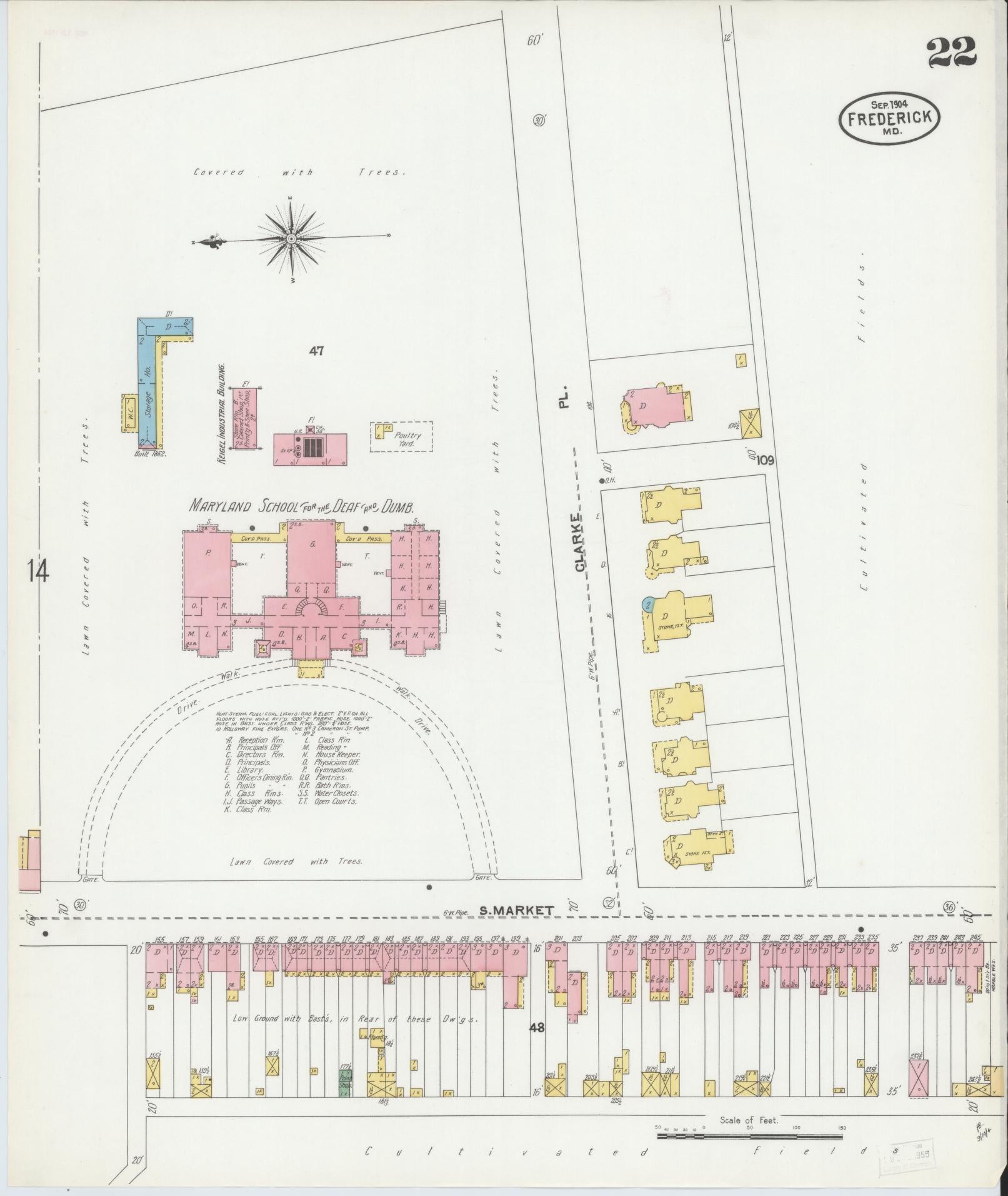 Frederick, Maryland - 1904 - Sanborn Fire Insurance Map, Sheet #0022 - Historic Sanborn Fire Insurance Map Print, Frederick Maryland 1904 0022 vintage old map wall art