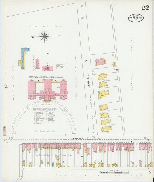 Frederick, Maryland - 1904 - Sanborn Fire Insurance Map, Sheet #0022 - Historic Sanborn Fire Insurance Map Print, Frederick Maryland 1904 0022 vintage old map wall art