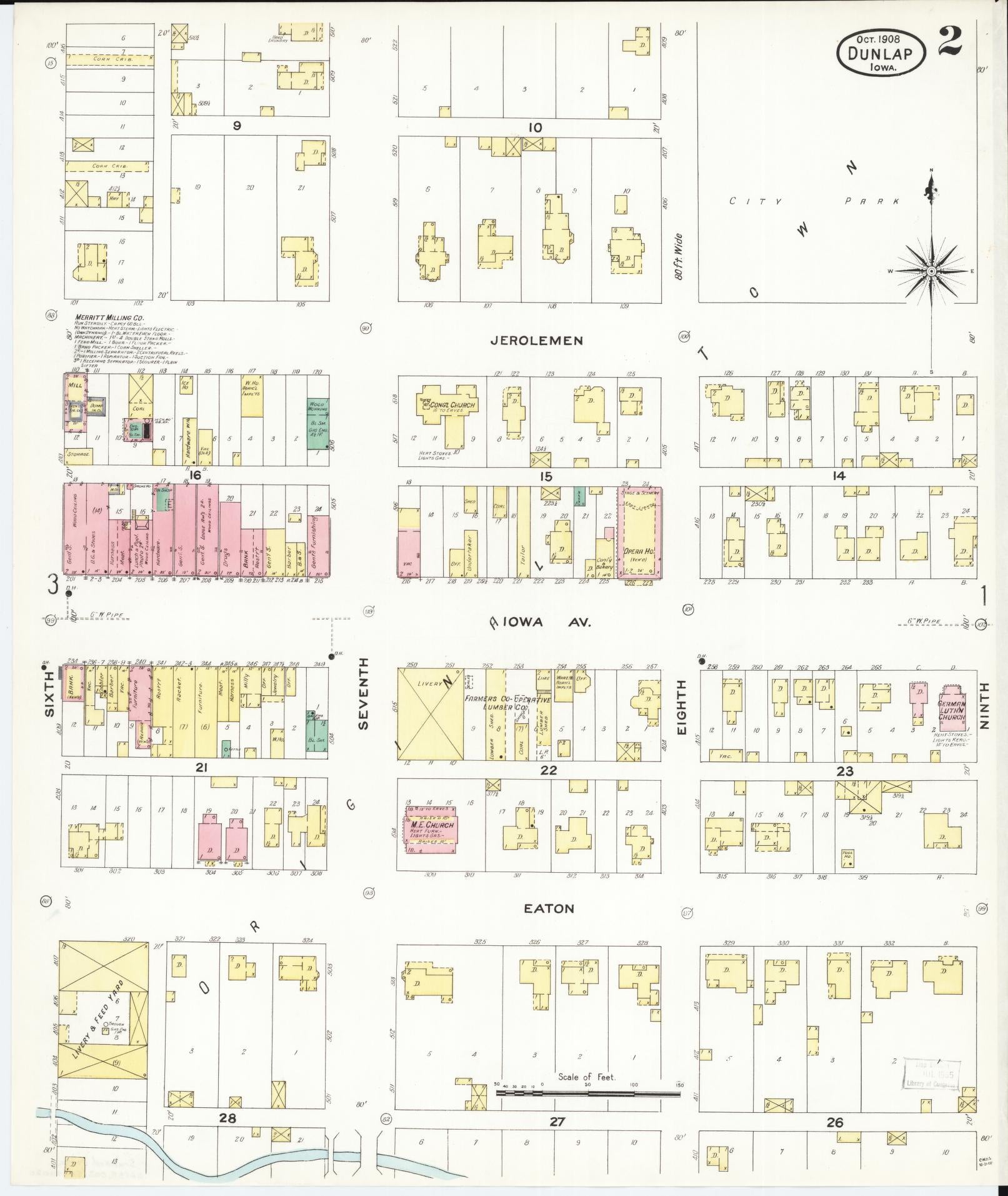 Sanborn Fire Insurance Map from Dunlap, Harrison County, Iowa (1908), Sheet #0002 - Historic Sanborn Fire Insurance Map Print, vintage old map wall art