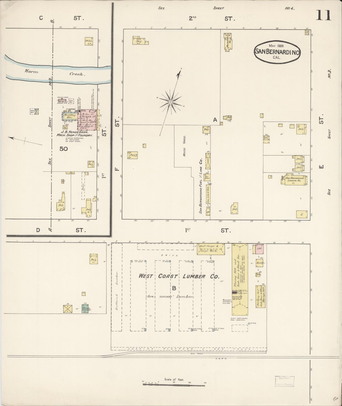 Sanborn Fire Insurance Map from San Bernardino, San Bernardino County, California (1888), Sheet #0011 - Complete Map Set gallery image, historic Sanborn map, vintage wall art, California California