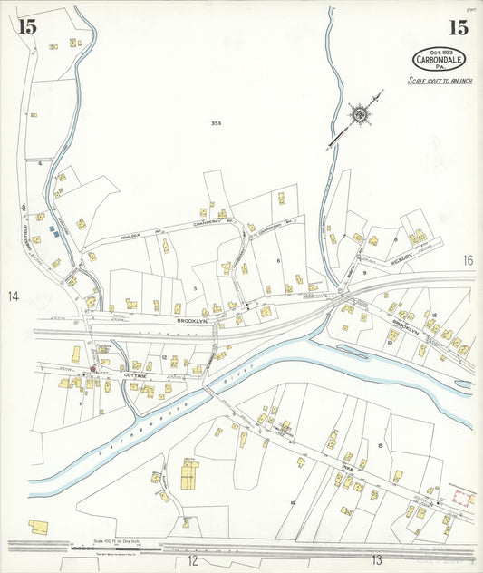 Sanborn Fire Insurance Map from Carbondale, Lackawanna County, Pennsylvania (1923), Sheet #0015 - Historic Sanborn Fire Insurance Map Print, vintage old map wall art, antique decor, genealogy gift, Pennsylvania Pennsylvania map