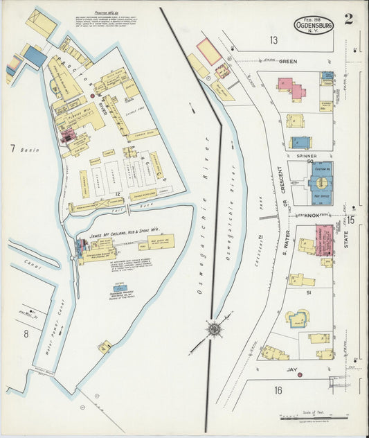 Sanborn Fire Insurance Map from Ogdensburg, St. Lawrence County, New York (1918), Sheet #0002 - Historic Sanborn Fire Insurance Map Print, vintage old map wall art, antique decor, genealogy gift, New York New York map