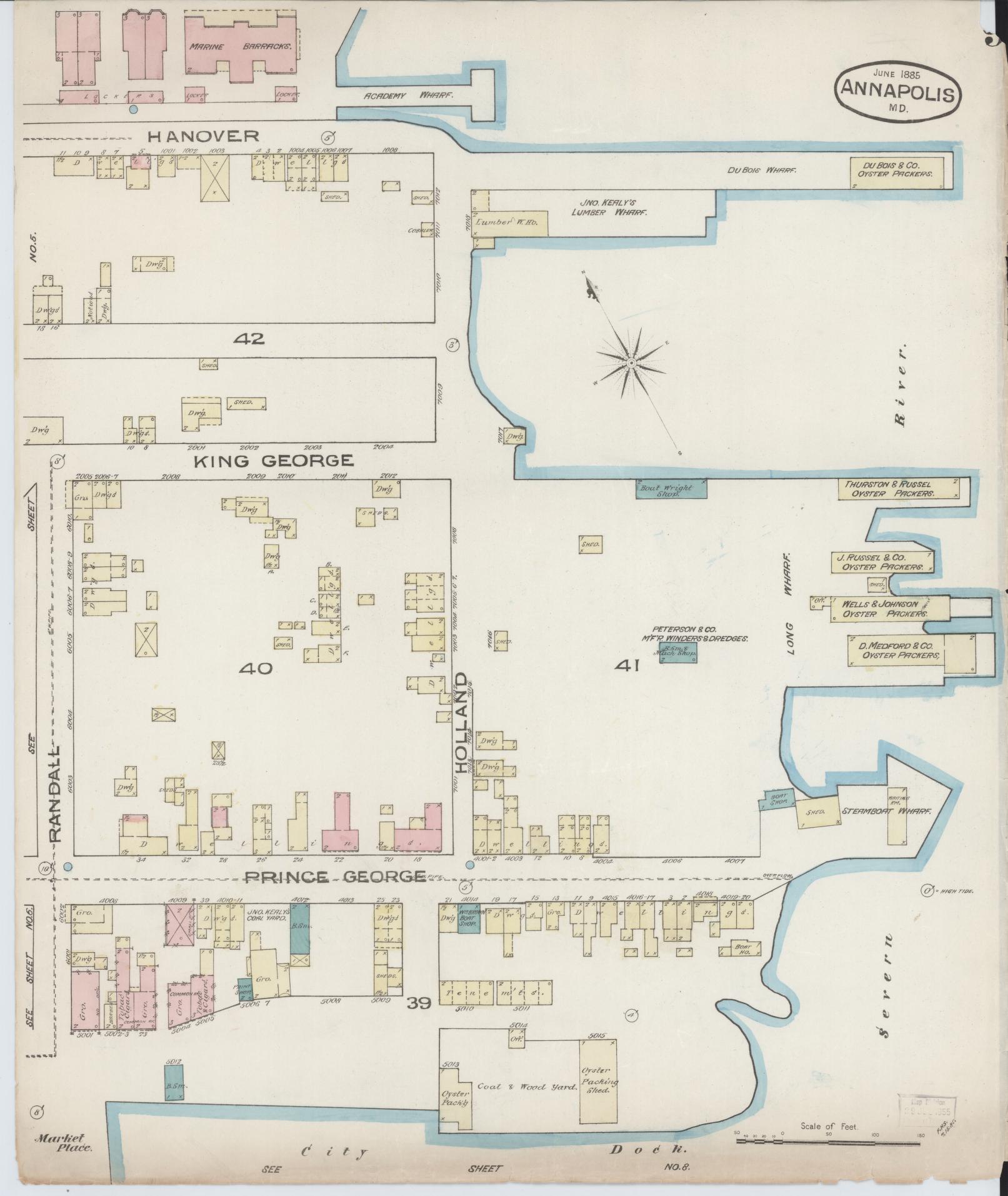 Anne Arundel, Maryland - 1885 - Sanborn Fire Insurance Map, Sheet #0009 - Historic Sanborn Fire Insurance Map Print, Anne Arundel Maryland 1885 0009 vintage old map wall art