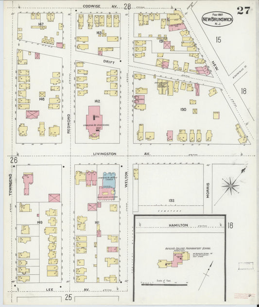 Sanborn Fire Insurance Map from New Brunswick, Middlesex County, New Jersey (1897), Sheet #0027 - Historic Sanborn Fire Insurance Map Print, vintage old map wall art, antique decor, genealogy gift, New Jersey New Jersey map