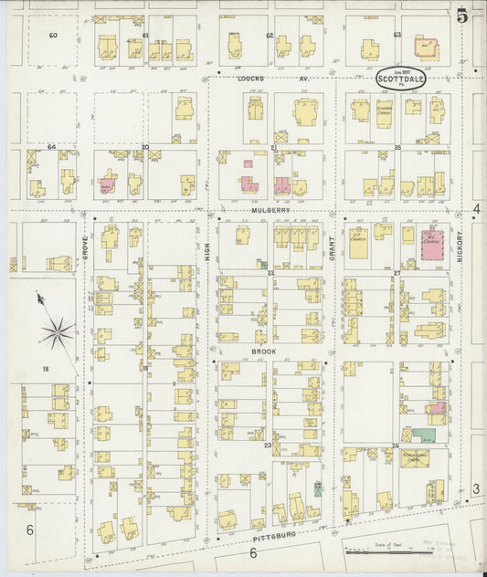 Sanborn Fire Insurance Map from Scottdale, Westmoreland County, Pennsylvania (1897), Sheet #0005 - Historic Sanborn Fire Insurance Map Print, vintage old map wall art, antique decor, genealogy gift, Pennsylvania Pennsylvania map