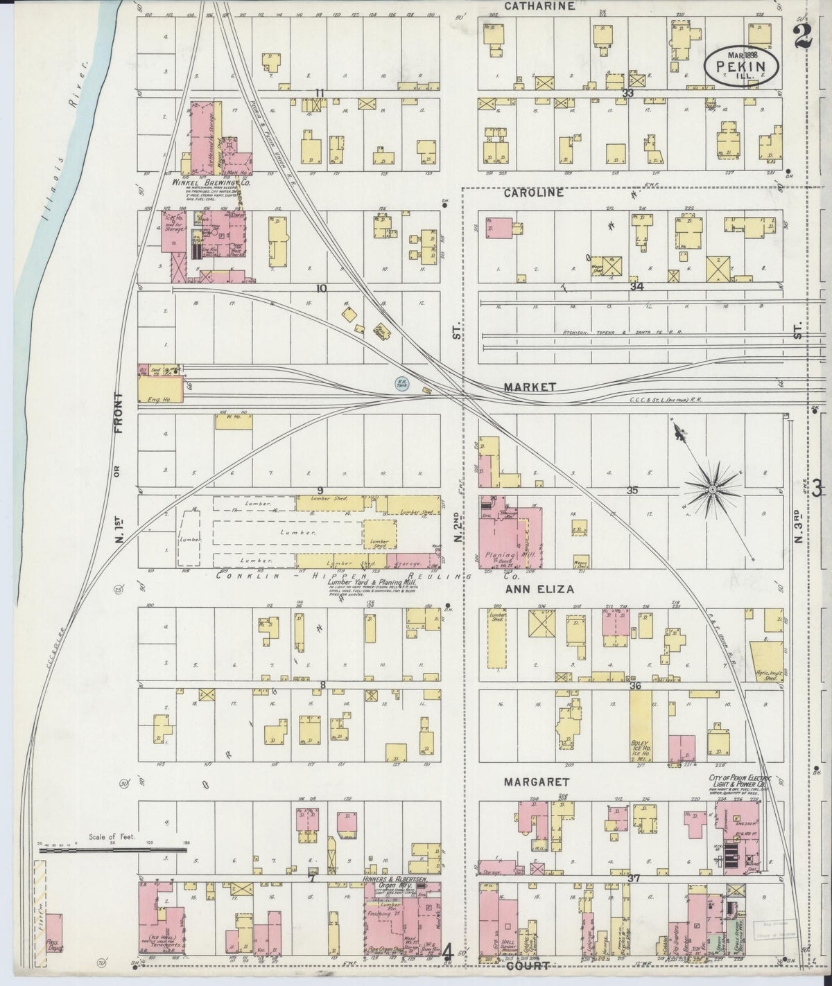 Sanborn Fire Insurance Map from Pekin, Tazewell County, Illinois (1898), Sheet #0002 - Historic Sanborn Fire Insurance Map Print, vintage old map wall art, antique decor, genealogy gift, Illinois Illinois map