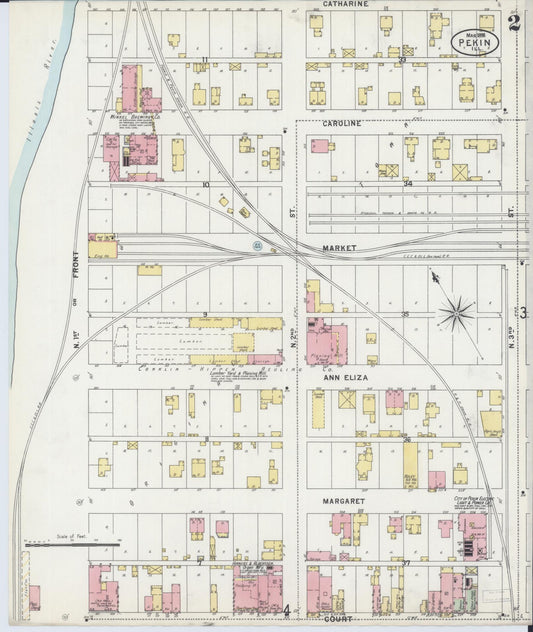 Sanborn Fire Insurance Map from Pekin, Tazewell County, Illinois (1898), Sheet #0002 - Historic Sanborn Fire Insurance Map Print, vintage old map wall art, antique decor, genealogy gift, Illinois Illinois map