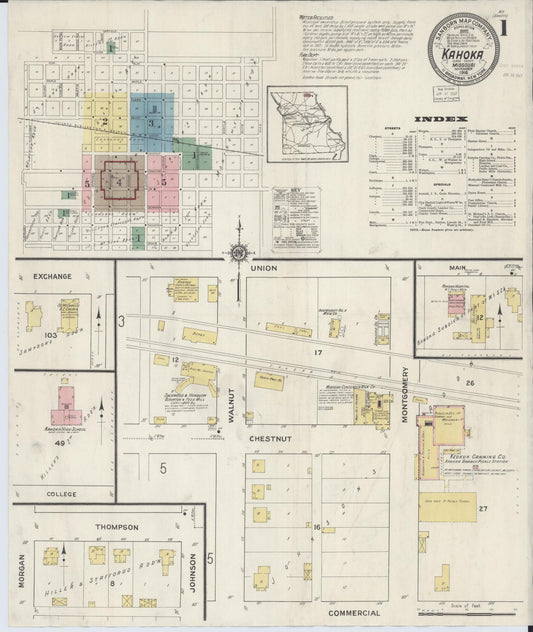 Sanborn Fire Insurance Map from Kahoka, Clark County, Missouri (1916), Sheet #0001 - Historic Sanborn Fire Insurance Map Print, vintage old map wall art, antique decor, genealogy gift, Missouri Missouri map