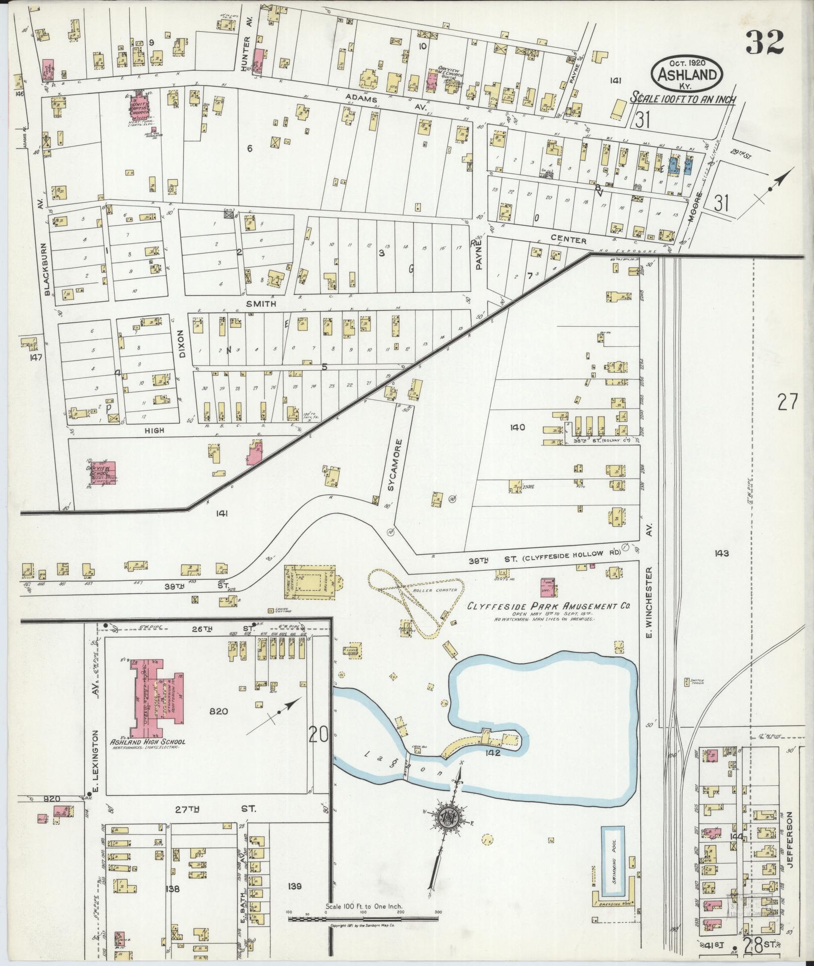 Sanborn Fire Insurance Map from Ashland, Boyd County, Kentucky (1920), Sheet #0032 - Complete Map Set gallery image, historic Sanborn map, vintage wall art, Kentucky Kentucky