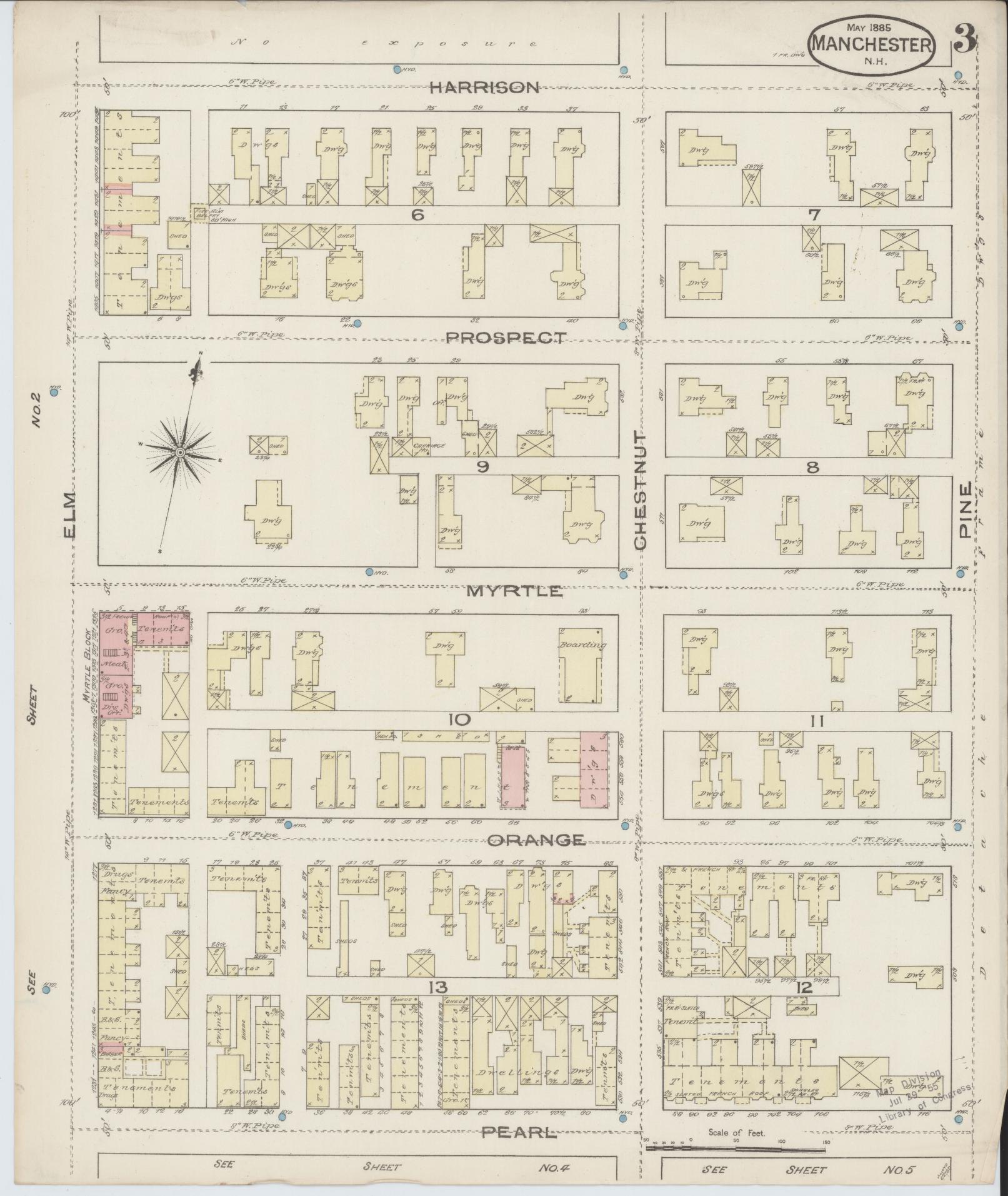 Sanborn Fire Insurance Map from Manchester, Hillsborough County, New Hampshire. (1885), Sheet 3 – Historic Sanborn Fire Insurance Map Print