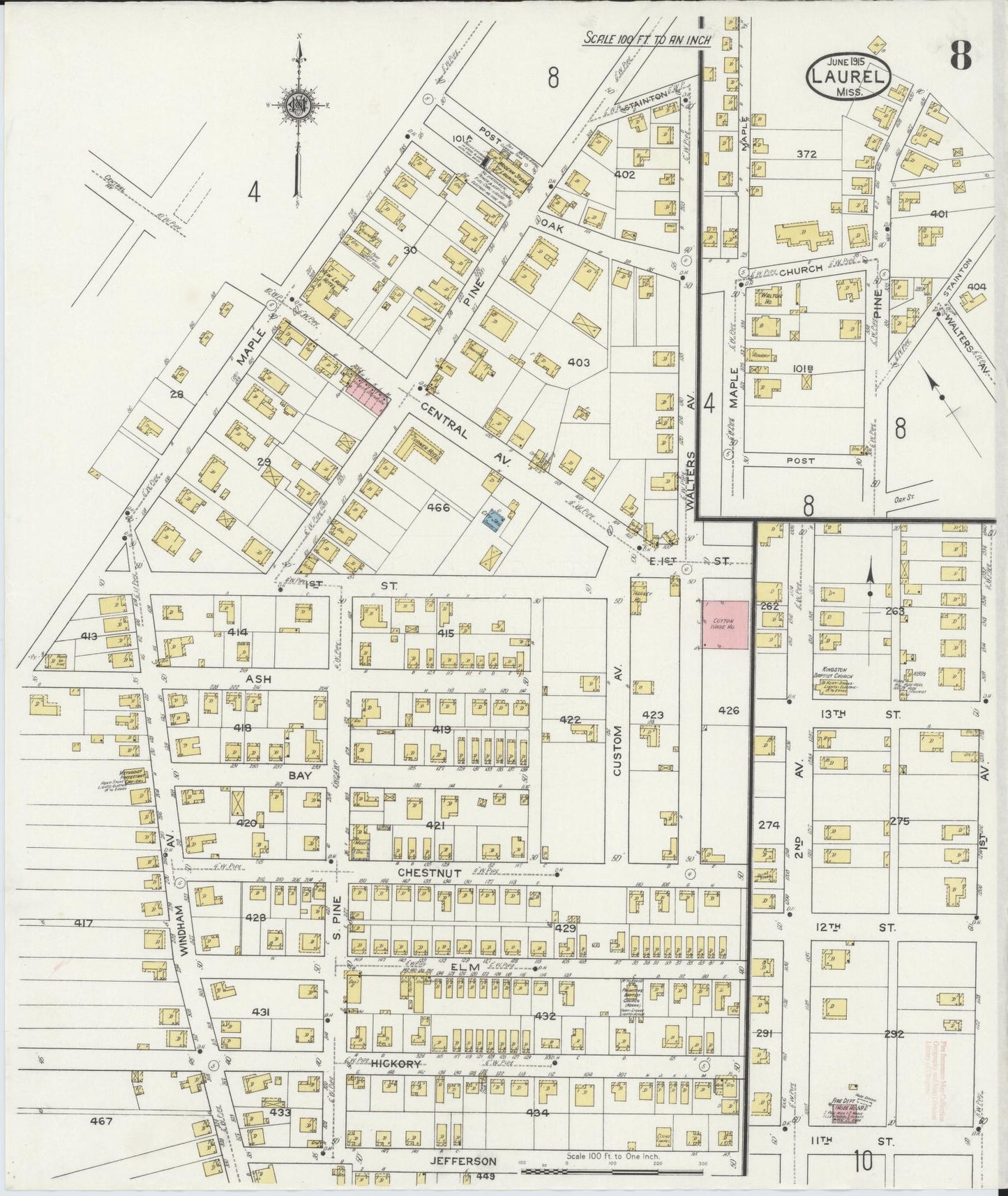 Sanborn Fire Insurance Map from Laurel, Jones County, Mississippi (1915), Sheet #0008 - Complete Map Set gallery image, historic Sanborn map, vintage wall art, Mississippi Mississippi