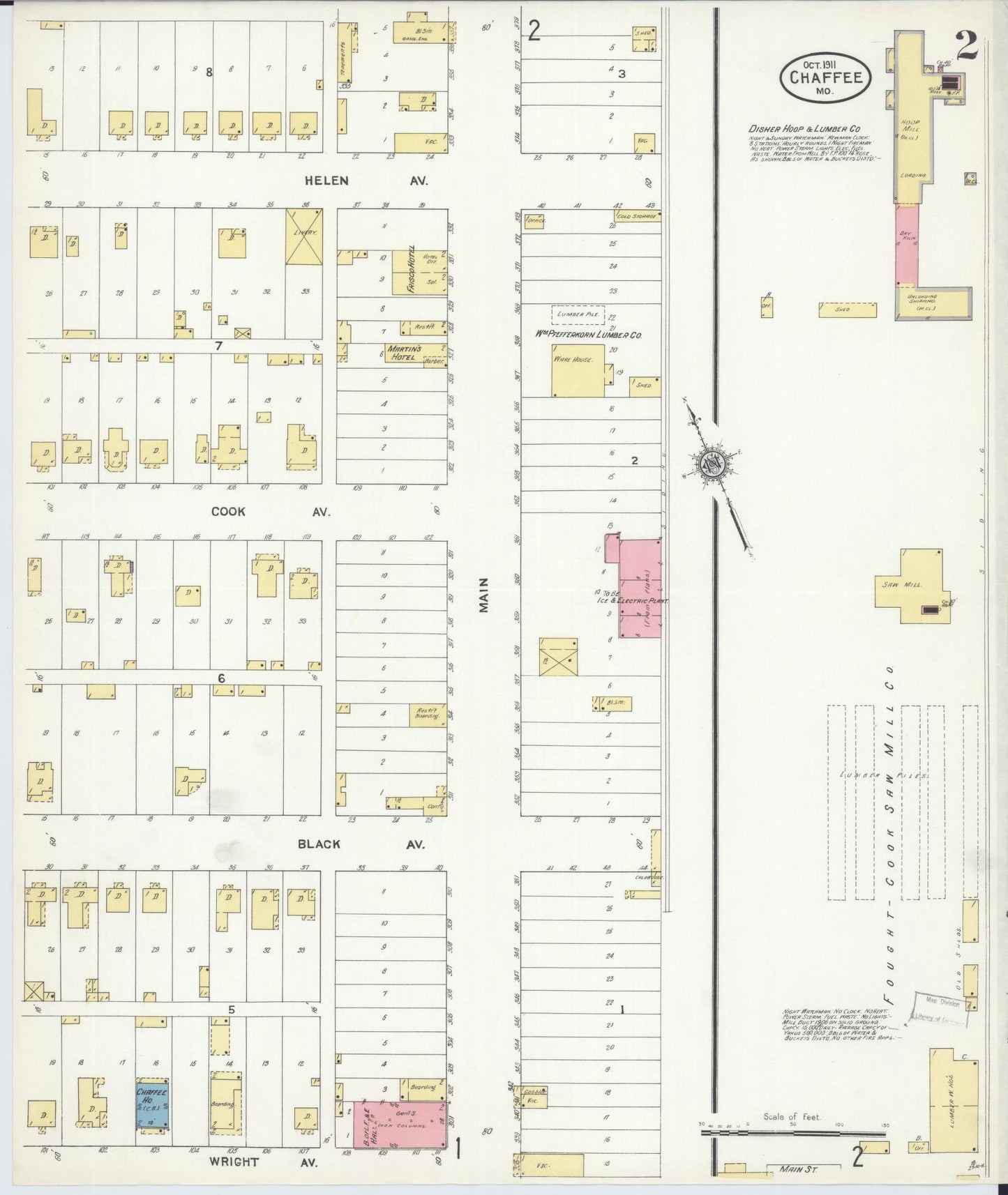 Sanborn Fire Insurance Map from Chaffee, Scott County, Missouri (1911), Sheet #0002 - Complete Map Set gallery image, historic Sanborn map, vintage wall art, Missouri Missouri