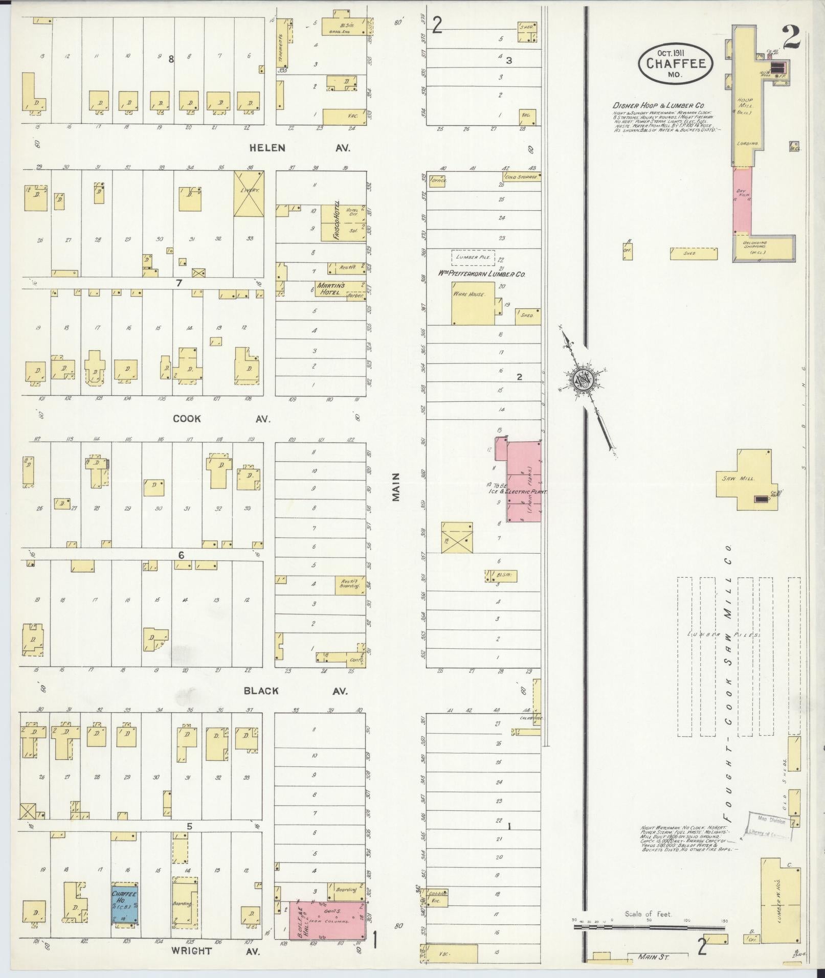 Sanborn Fire Insurance Map from Chaffee, Scott County, Missouri (1911), Sheet #0002 - Complete Map Set gallery image, historic Sanborn map, vintage wall art, Missouri Missouri