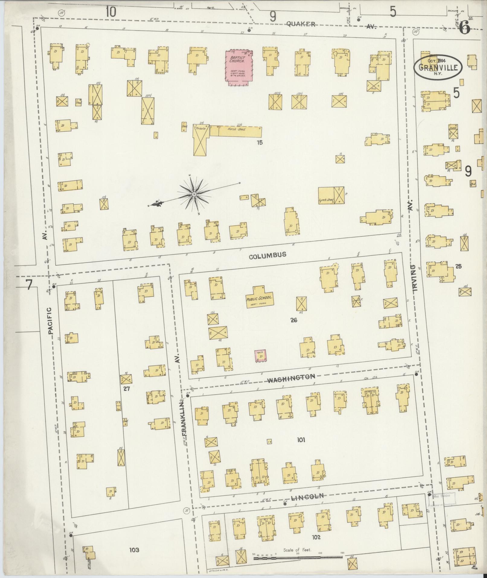 Sanborn Fire Insurance Map from Granville, Washington County, New York (1904), Sheet #0006 - Historic Sanborn Fire Insurance Map Print, vintage old map wall art, antique decor, genealogy gift, New York New York map