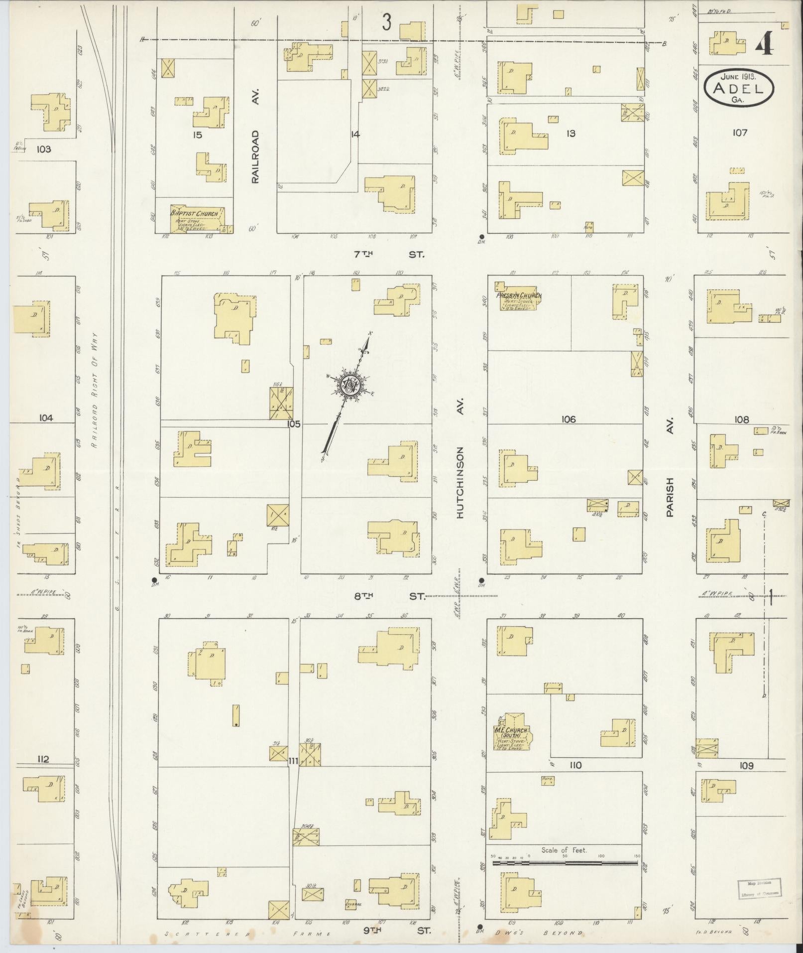 Sanborn Fire Insurance Map from Adel, Cook County, Georgia (1913), Sheet #0004 - Historic Sanborn Fire Insurance Map Print, vintage old map wall art, antique decor, genealogy gift, Georgia Georgia map