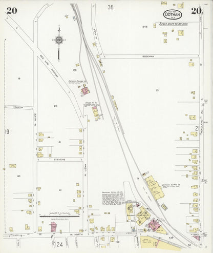 Sanborn Fire Insurance Map from Dothan, Houston County, Alabama (1924), Sheet #0020 - Complete Map Set gallery image, historic Sanborn map, vintage wall art, Alabama Alabama