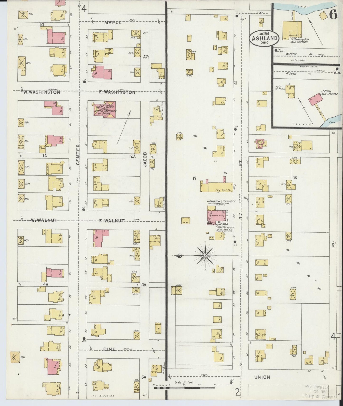 Sanborn Fire Insurance Map from Ashland, Ashland County, Ohio (1899), Sheet #0006 - Historic Sanborn Fire Insurance Map Print, vintage old map wall art, antique decor, genealogy gift, Ohio Ohio map