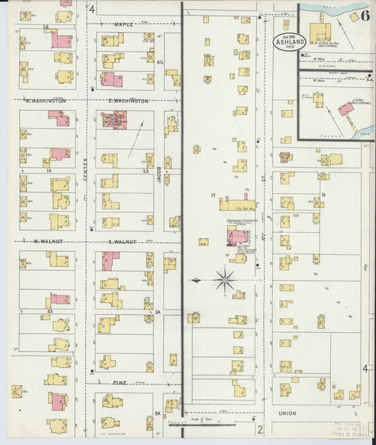 Sanborn Fire Insurance Map from Ashland, Ashland County, Ohio (1899), Sheet #0006 - Historic Sanborn Fire Insurance Map Print, vintage old map wall art, antique decor, genealogy gift, Ohio Ohio map
