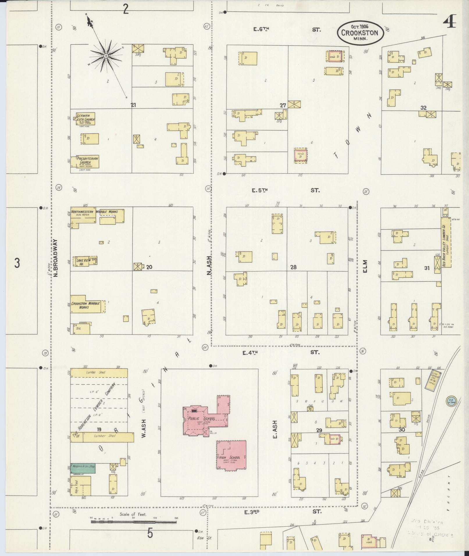 Sanborn Fire Insurance Map from Crookston, Polk County, Minnesota (1906), Sheet #0004 - Historic Sanborn Fire Insurance Map Print, vintage old map wall art, antique decor, genealogy gift, Minnesota Minnesota map