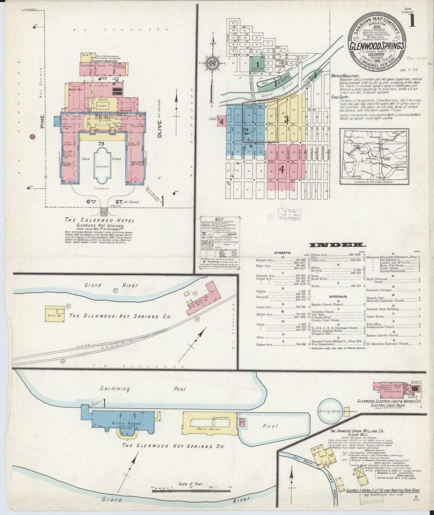 Sanborn Fire Insurance Map from Glenwood Springs, Garfield County, Colorado (1912), Sheet #0001 - Complete Map Set gallery image, historic Sanborn map, vintage wall art, Colorado Colorado