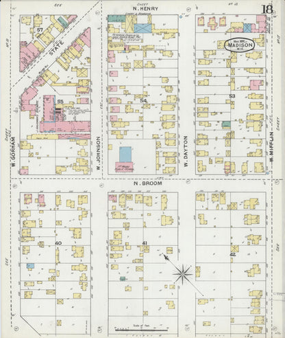 Sanborn Fire Insurance Map from Madison, Dane County, Wisconsin (1892), Sheet #0018 - Historic Sanborn Fire Insurance Map Print, vintage old map wall art, antique decor, genealogy gift, Wisconsin Wisconsin map