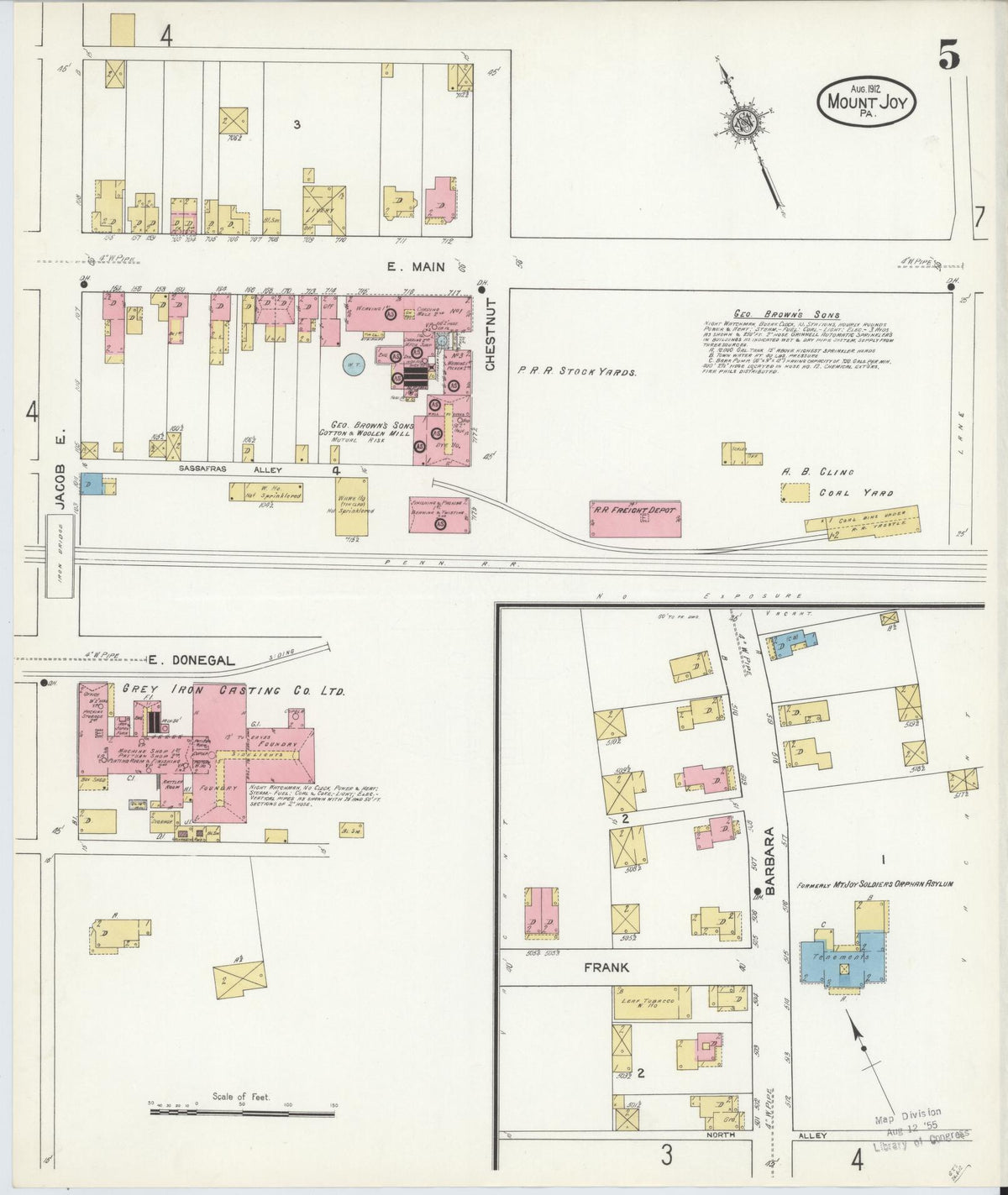 Sanborn Fire Insurance Map from Mount Joy, Lancaster County, Pennsylvania (1912), Sheet #0005 - Historic Sanborn Fire Insurance Map Print, vintage old map wall art, antique decor, genealogy gift, Pennsylvania Pennsylvania map