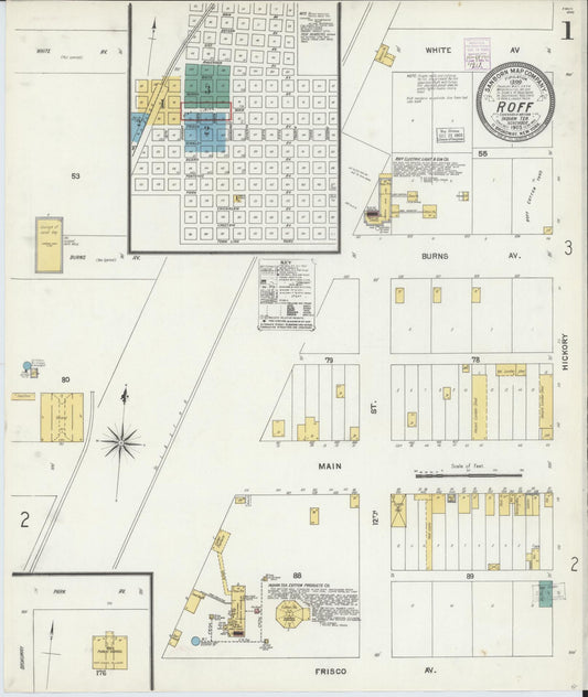 Sanborn Fire Insurance Map from Roff, Pontotoc County, Oklahoma (1903), Sheet #0001 - Complete Map Set gallery image, historic Sanborn map, vintage wall art, Oklahoma Oklahoma