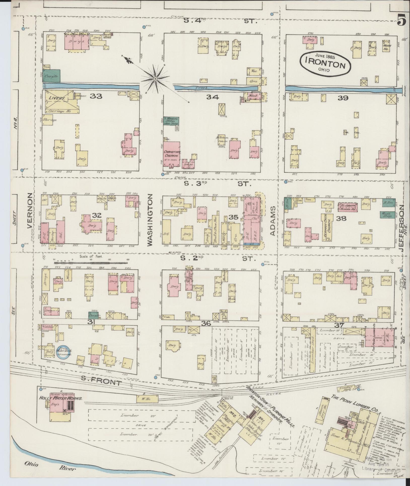 Sanborn Fire Insurance Map from Ironton, Lawrence County, Ohio (1885), Sheet #0005 - Complete Map Set gallery image, historic Sanborn map, vintage wall art, Ohio Ohio
