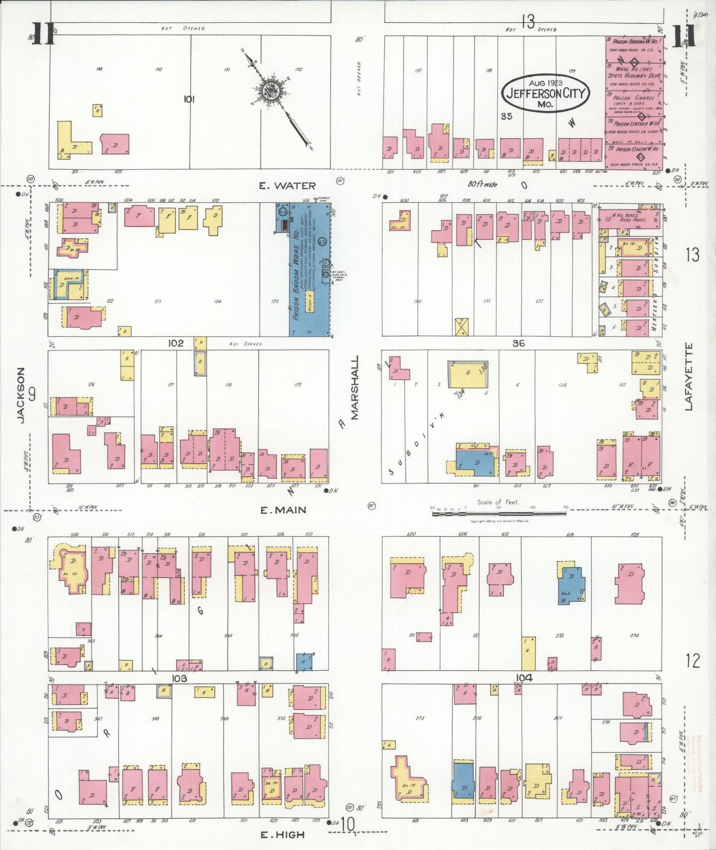 Sanborn Fire Insurance Map from Jefferson City, Cole County, Missouri (1923), Sheet #0011 - Complete Map Set gallery image, historic Sanborn map, vintage wall art, Missouri Missouri