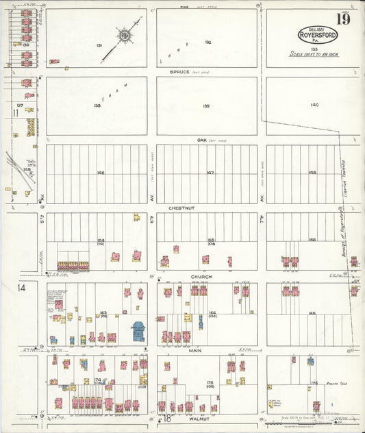 Sanborn Fire Insurance Map from Royersford, Montgomery County, Pennsylvania (1921), Sheet #0019 - Historic Sanborn Fire Insurance Map Print, vintage old map wall art, antique decor, genealogy gift, Pennsylvania Pennsylvania map