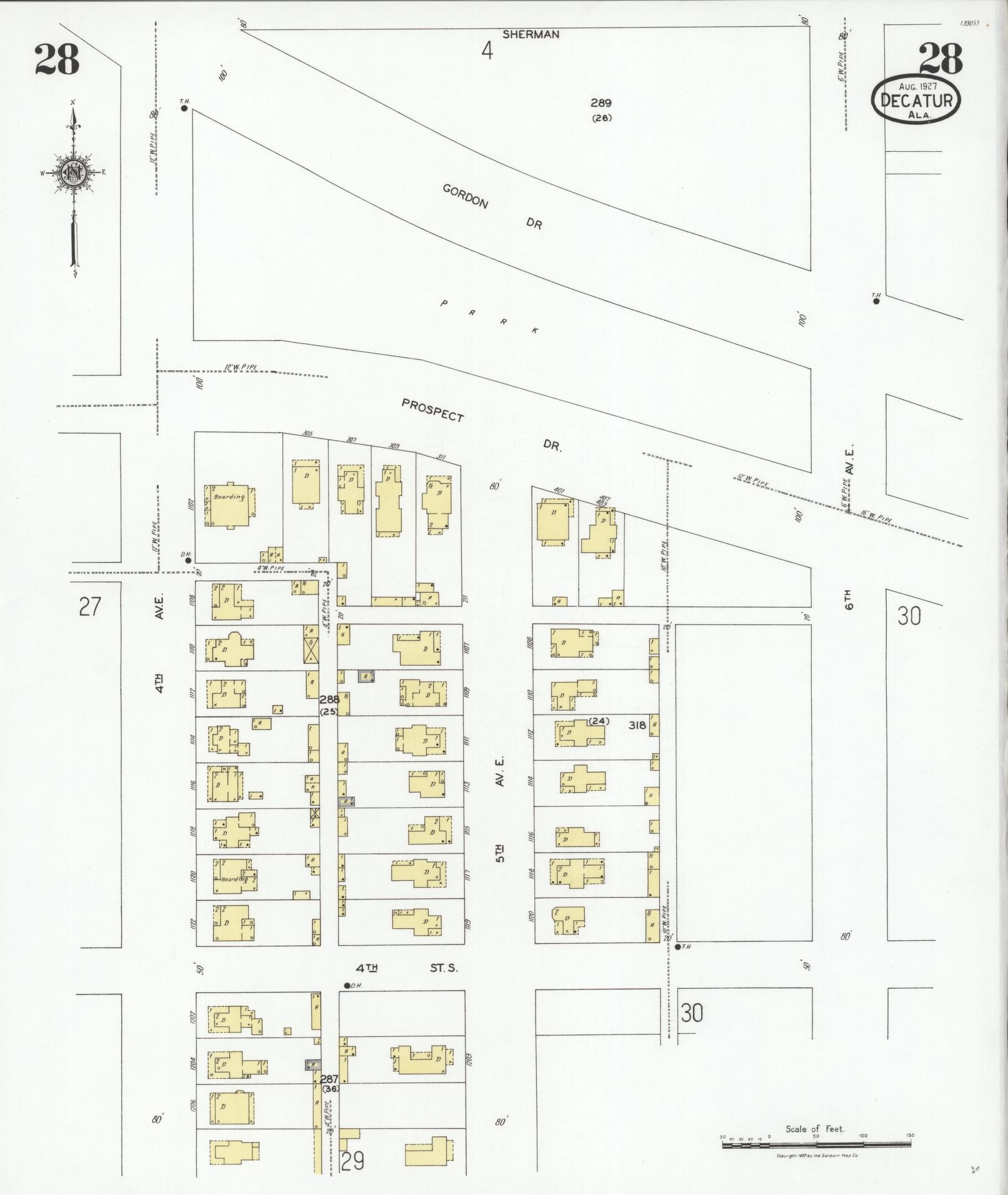 Sanborn Fire Insurance Map from Decatur, Morgan County, Alabama (1927), Sheet #0028 - Complete Map Set gallery image, historic Sanborn map, vintage wall art, Alabama Alabama