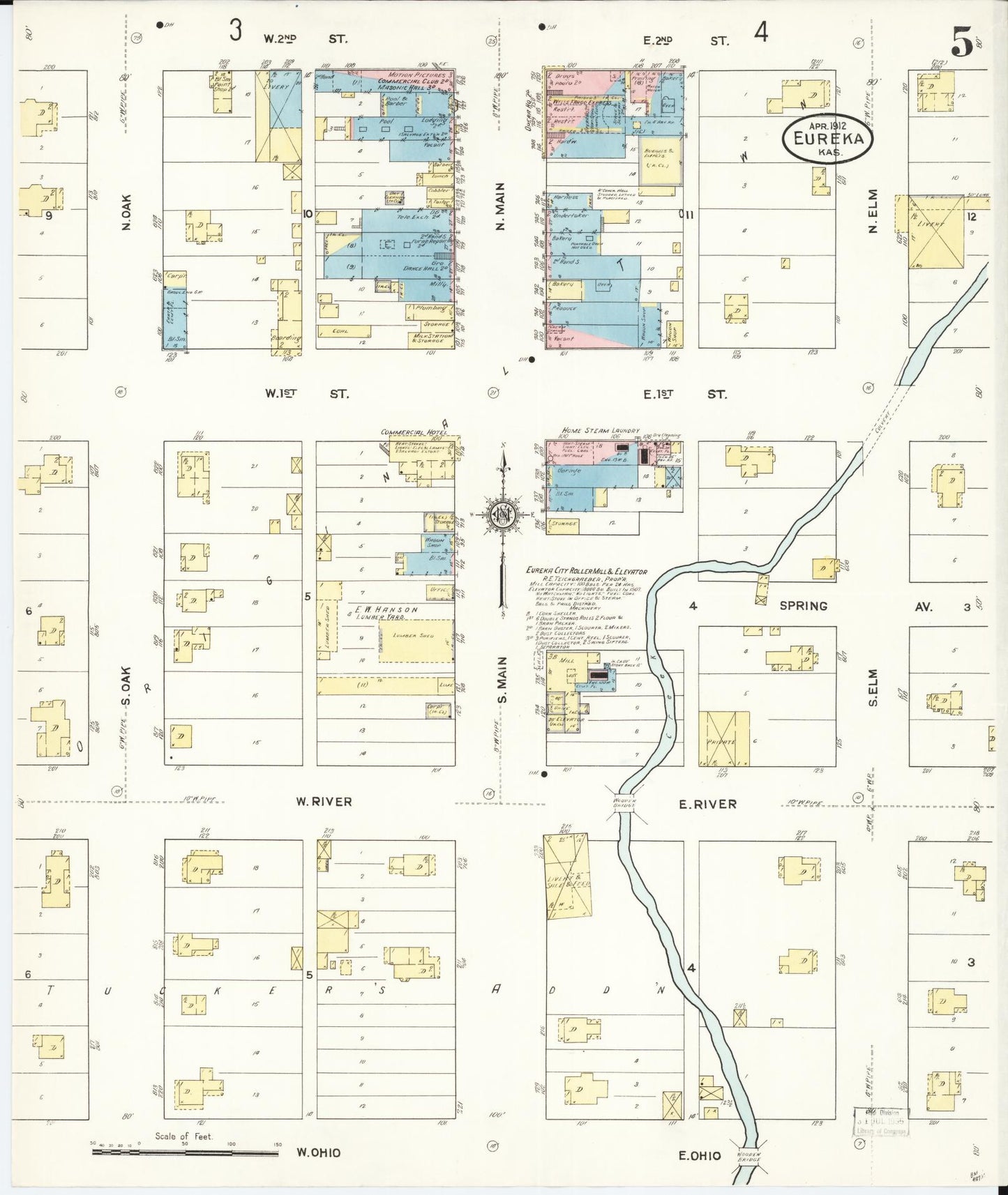 Sanborn Fire Insurance Map from Eureka, Greenwood County, Kansas (1912), Sheet #0005 - Historic Sanborn Fire Insurance Map Print, vintage old map wall art, antique decor, genealogy gift, Kansas Kansas map