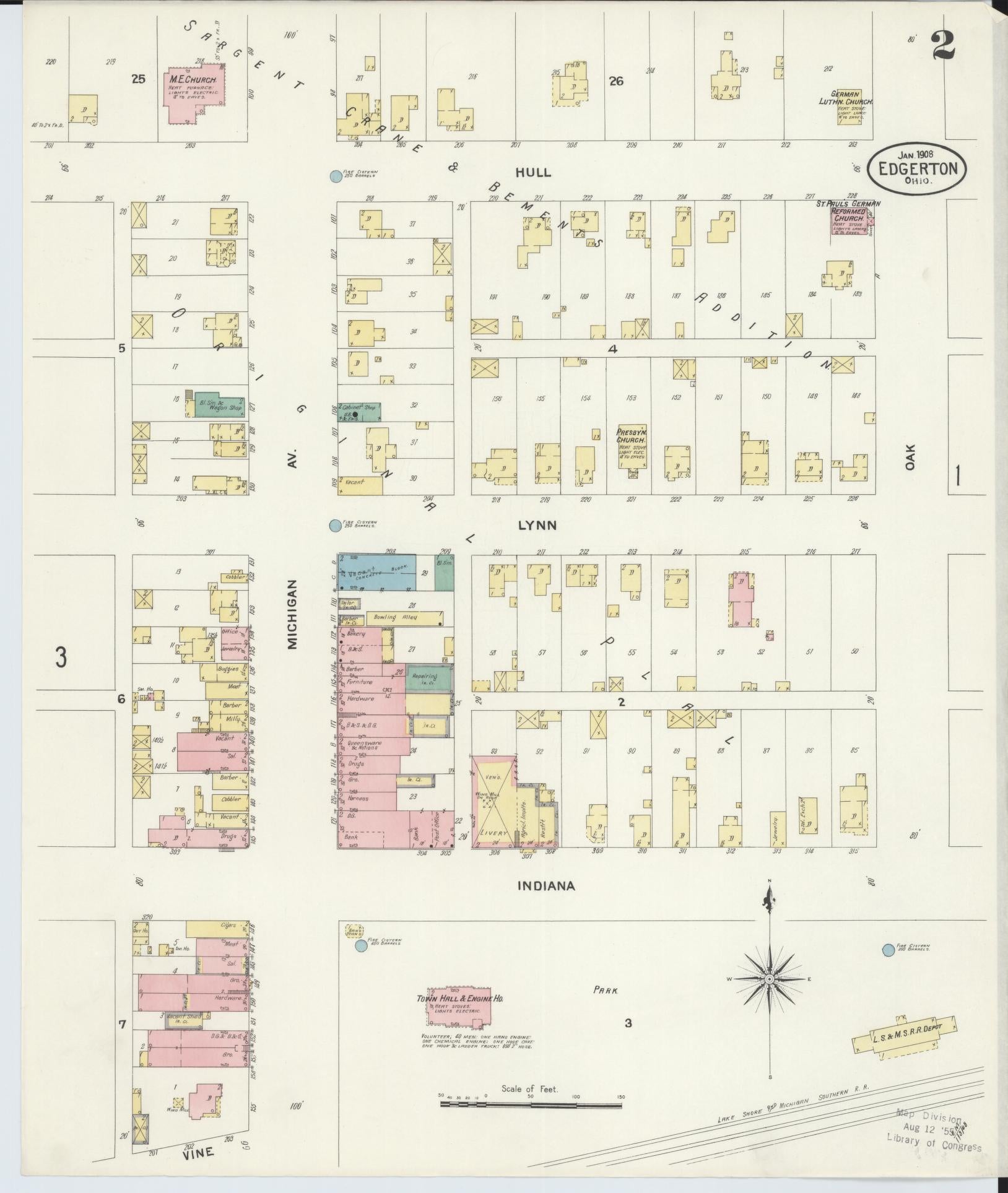 Sanborn Fire Insurance Map from Edgerton, Williams County, Ohio (1908), Sheet #0002 - Complete Map Set gallery image, historic Sanborn map, vintage wall art, Ohio Ohio