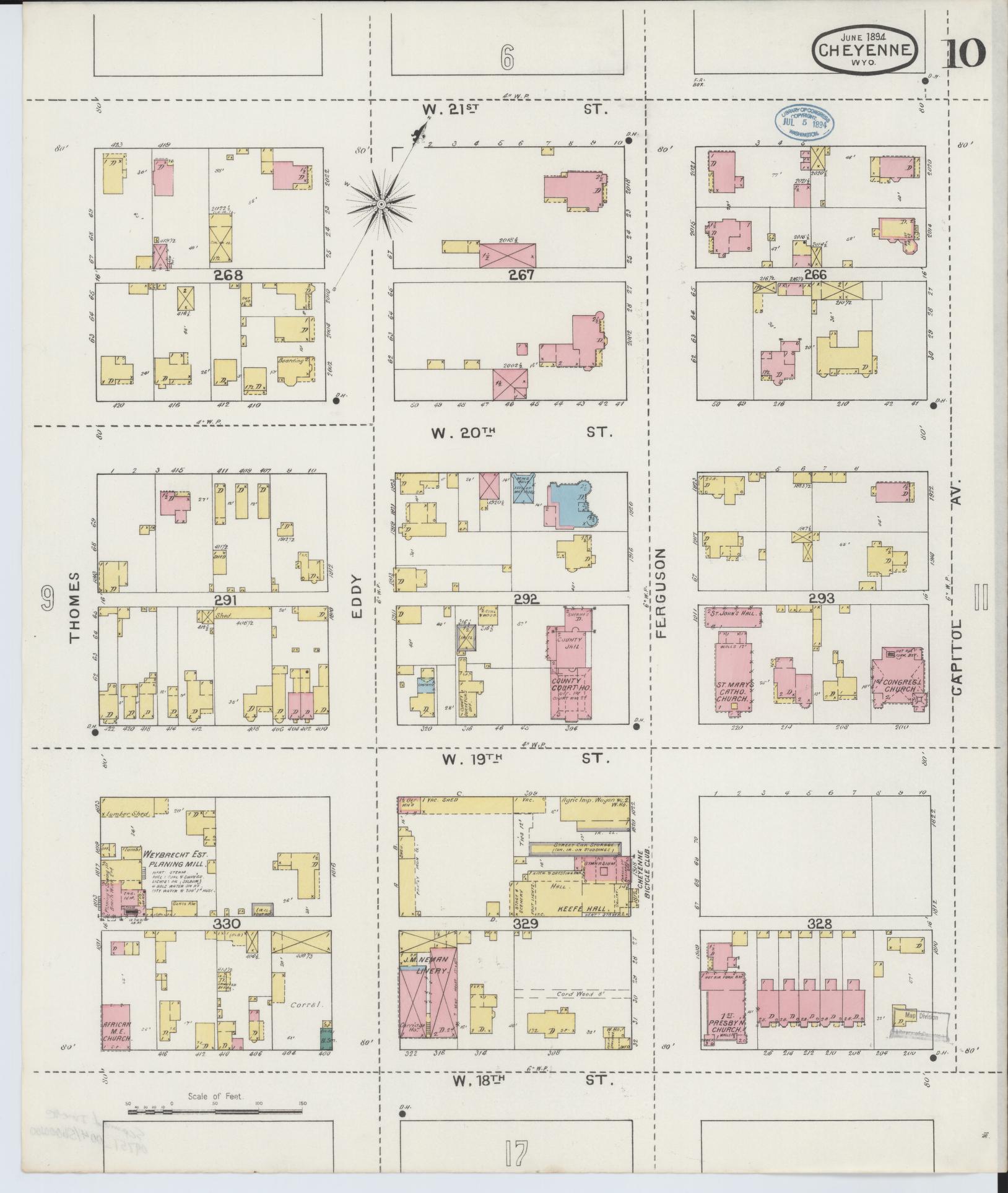 Sanborn Fire Insurance Map from Cheyenne, Laramie County, Wyoming (1894), Sheet #0010 - Complete Map Set gallery image, historic Sanborn map, vintage wall art, Wyoming Wyoming