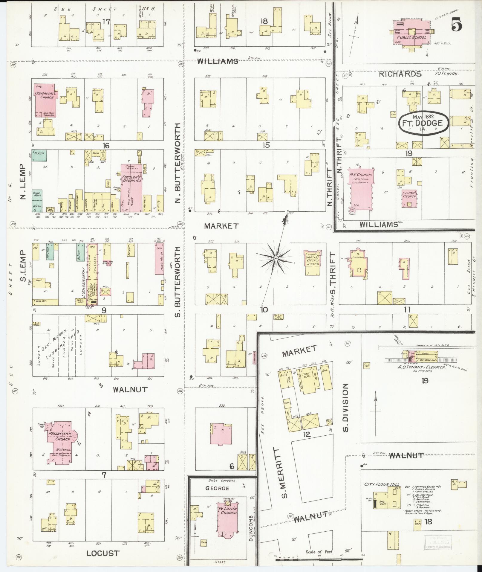 Sanborn Fire Insurance Map from Fort Dodge, Webster County, Iowa (1892), Sheet #0005 - Historic Sanborn Fire Insurance Map Print, vintage old map wall art
