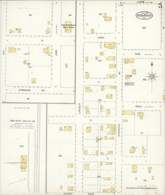 Sanborn Fire Insurance Map from Hood River, Hood River County, Oregon (1905), Sheet #0005 - Historic Sanborn Fire Insurance Map Print, vintage old map wall art, antique decor, genealogy gift, Oregon Oregon map