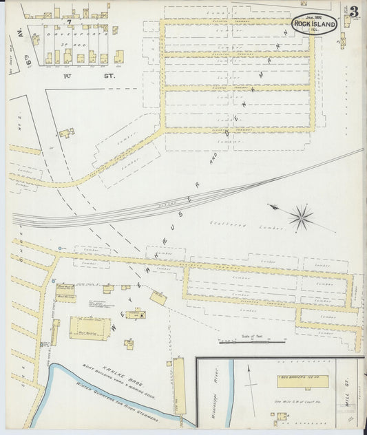 Sanborn Fire Insurance Map from Rock Island, Rock Island County, Illinois (1892), Sheet #0003 - Historic Sanborn Fire Insurance Map Print, vintage old map wall art, antique decor, genealogy gift, Illinois Illinois map