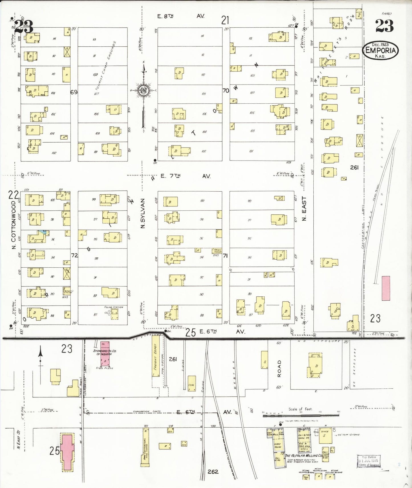 Sanborn Fire Insurance Map from Emporia, Lyon County, Kansas (1923), Sheet #0023 - Complete Map Set gallery image, historic Sanborn map, vintage wall art, Kansas Kansas